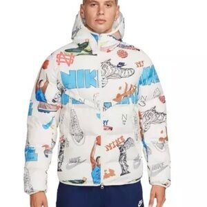 Nike Men's Graphic Puffer Jacket - White and Blue